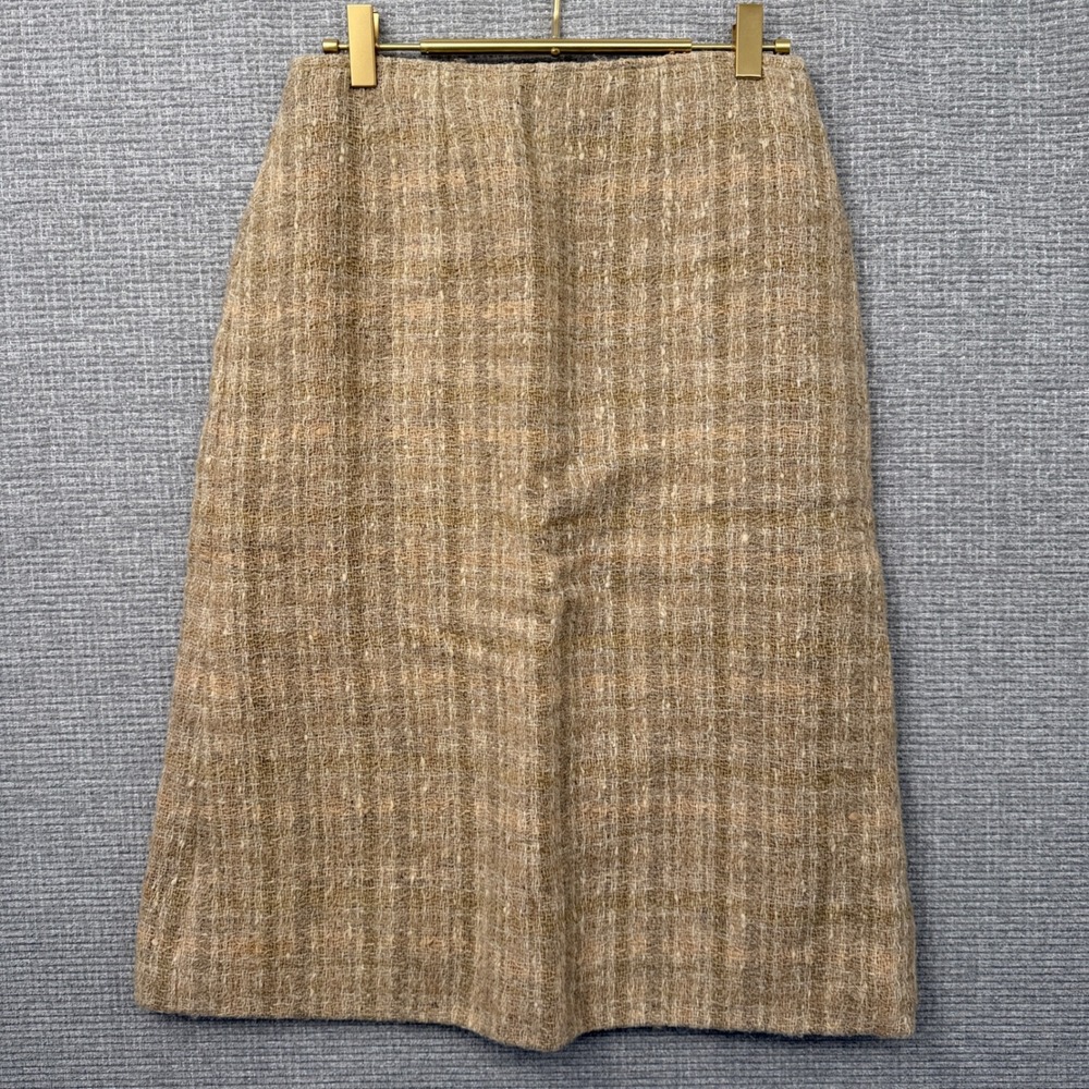 Womens Tweed Skirt Beige Tan Career Office‎ Business Pencil Skirt Sz S Preppy
